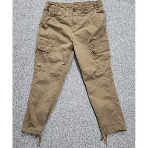American Eagle Mens Cargo Pants Khaki Tan Cotton Twill Drawstring Hem Size 34x27